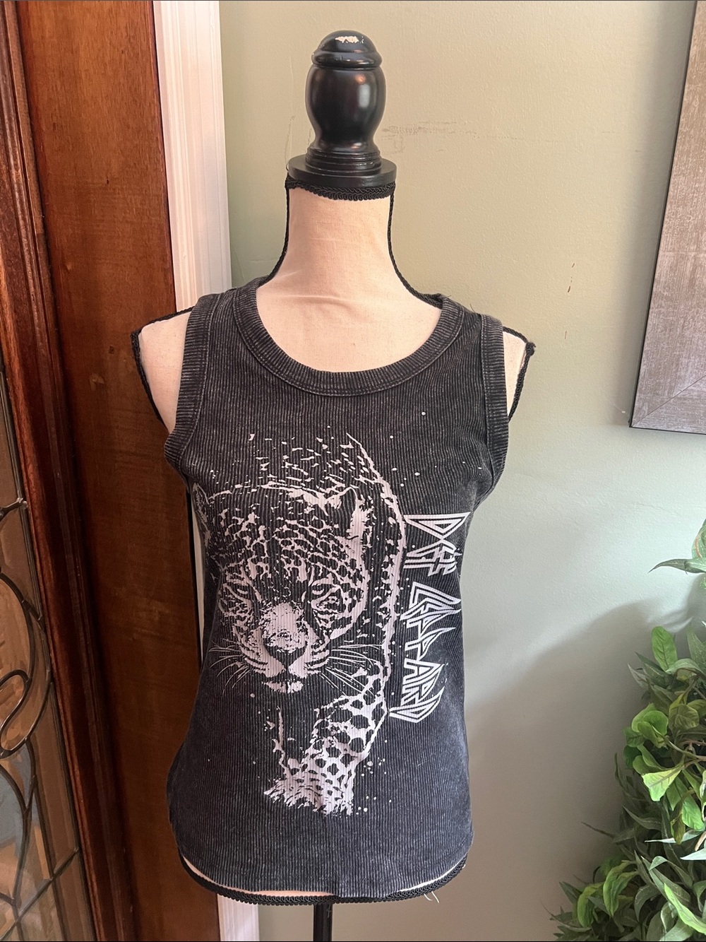 Def Leppard Washed Black Ribbed Tank Top